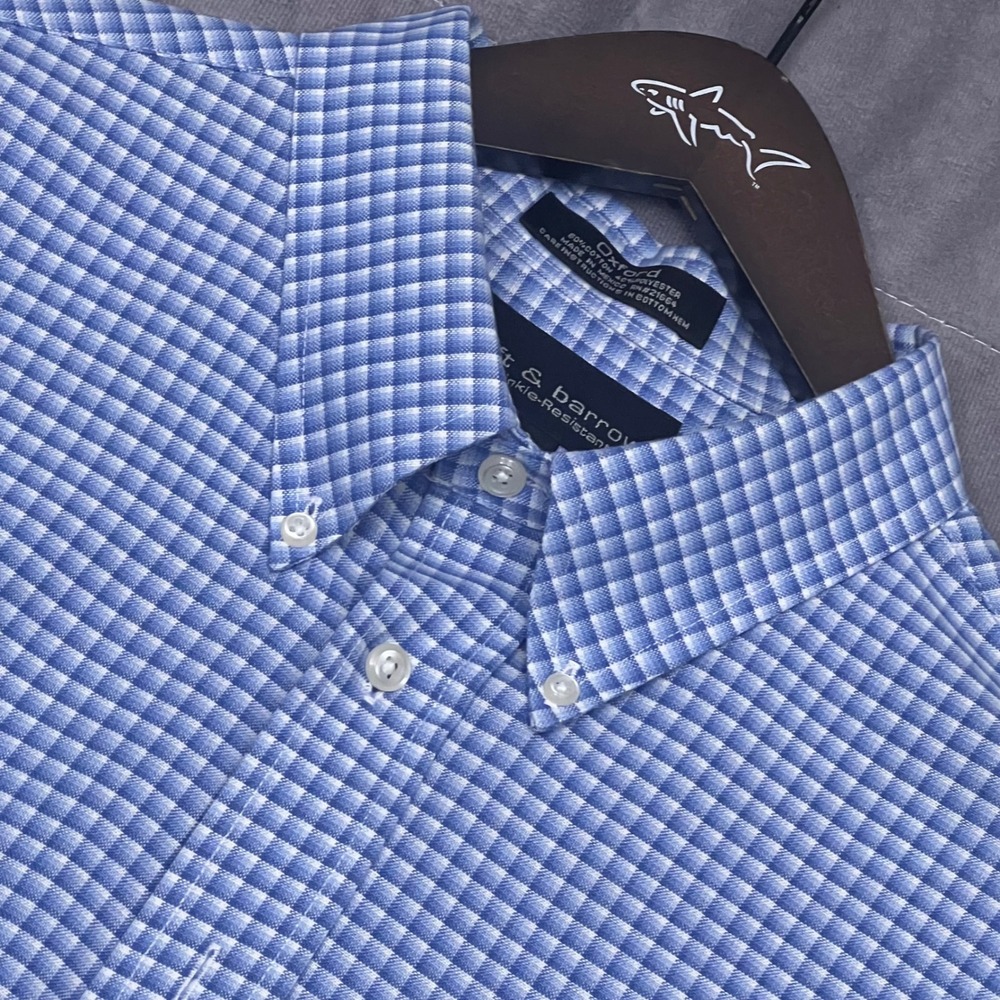 Croft & Barrow Button Down‎ Shirt Mens 18 Blue Gingham Wrinkle Resistant S/S